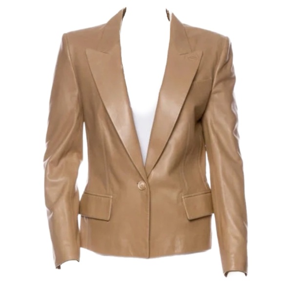 Yves Saint Laurent Jackets & Blazers - VTG Yves Saint Laurent YSL Tan Beige Leather Single Breasted Blazer Jacket • 40